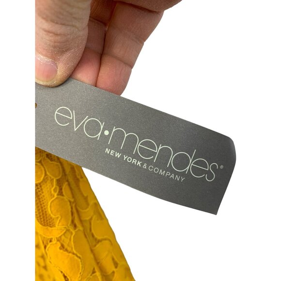 NWT Eva Mendes NY & Co 8 Mustard Lace Overlay Midi SL Dress Ruffle Hem 6828 - Picture 4 of 12